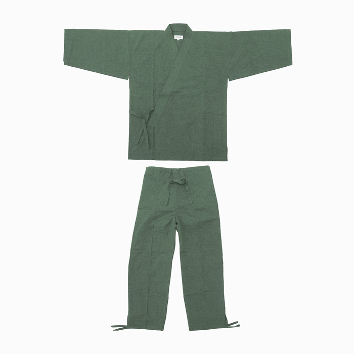 作務衣 久留米綿紬織 上下一組 （男性用） （薄グリーン） No.33
