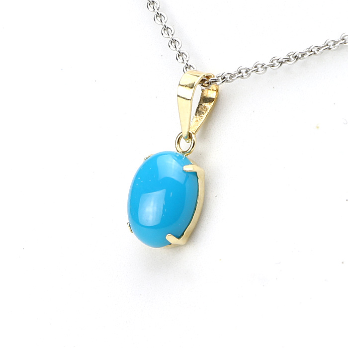 ペンダントトップ ターコイズ オーバル K18 （スリーピングビューティー鉱山産） No.8