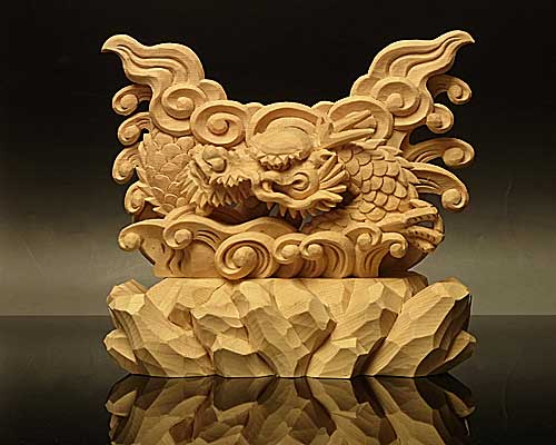 神鏡　龍上彫鏡台（木曽桧製）　3寸用