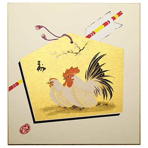 和風飾り絵 干支色紙 酉 No.1