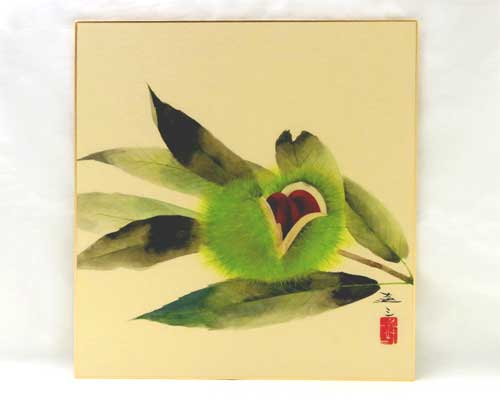 和風飾り絵 色紙 清水達三 栗 No.2