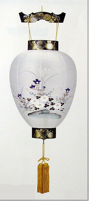 盆提灯 天上黒蒔絵花紋天絹張