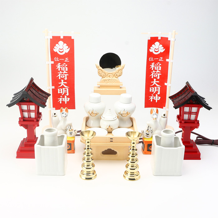 【神具セット】稲荷社用神具ハーフセット（小）《灯籠をコード式（小）に変更》