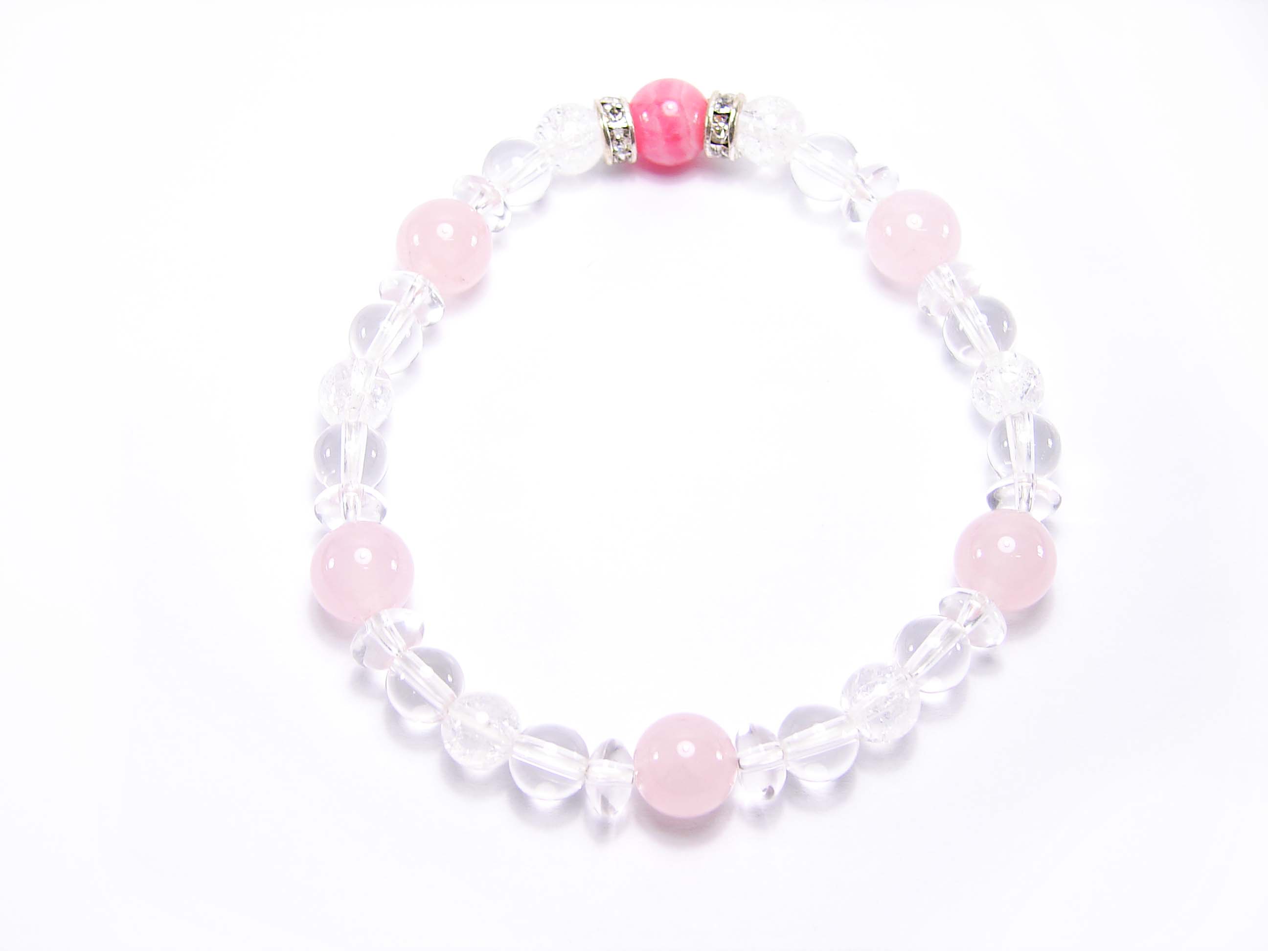 インカローズキラキラ☆　ローズクオーツ＆水晶デザインブレスレット