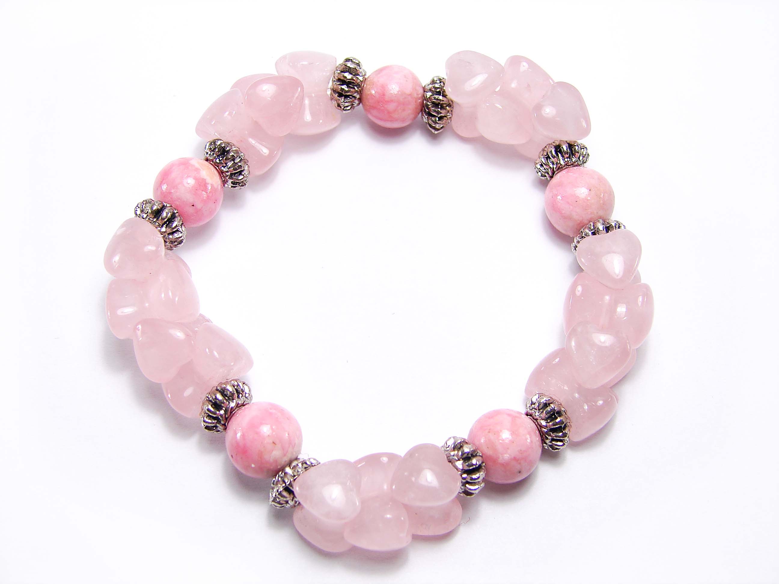 ローズクオーツ＆インカローズ　ハートデザインブレスレット