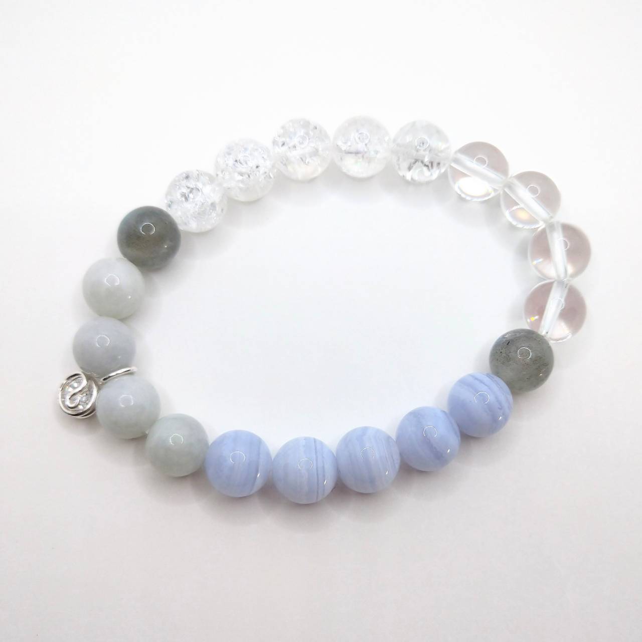 天然石ブレスレットチャーム付　水色10　男性用