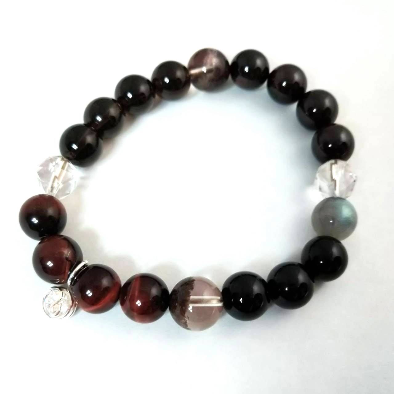 天然石ブレスレットチャーム付　赤14　男性用