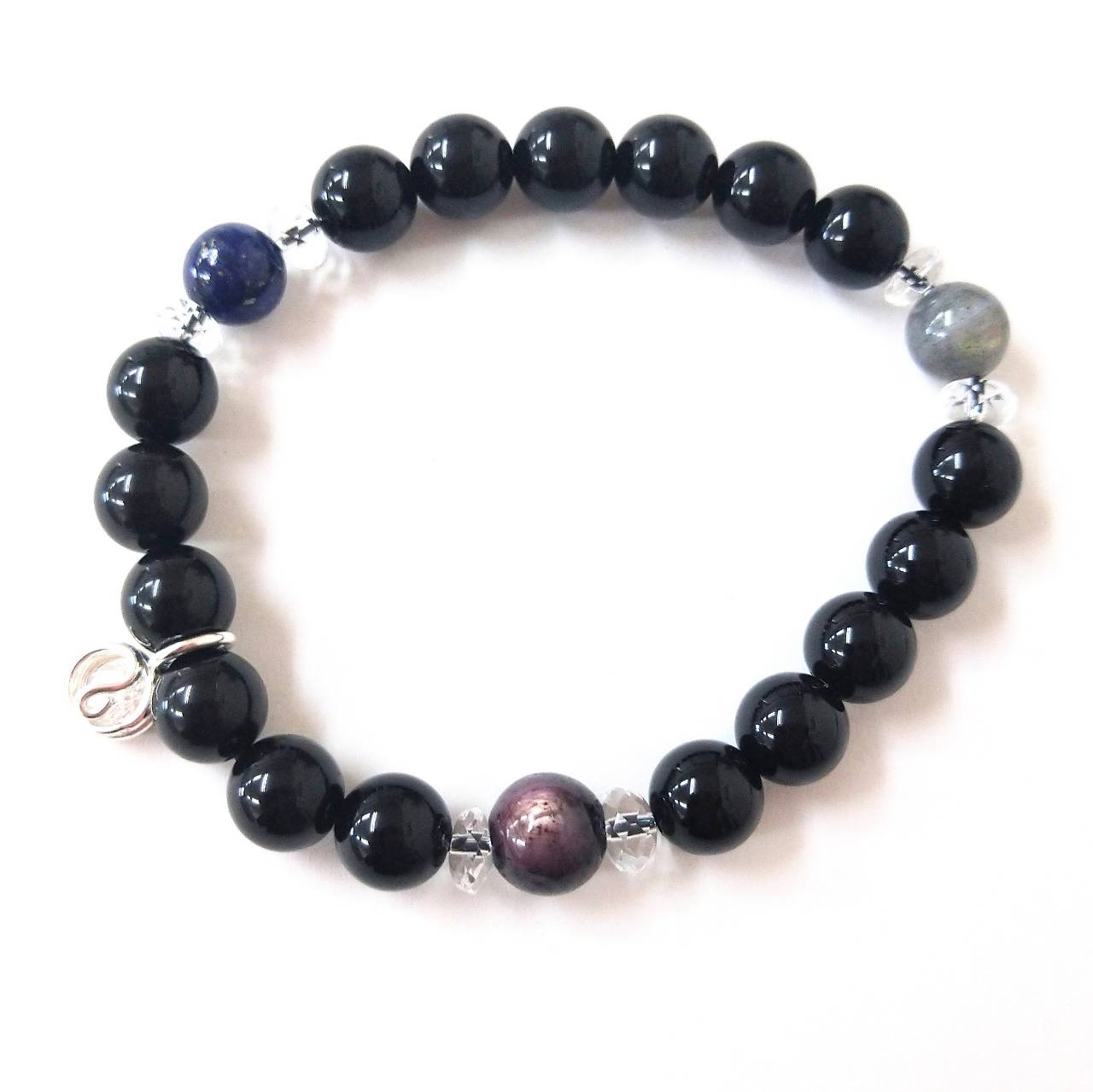天然石ブレスレットチャーム付 黒02 女性用