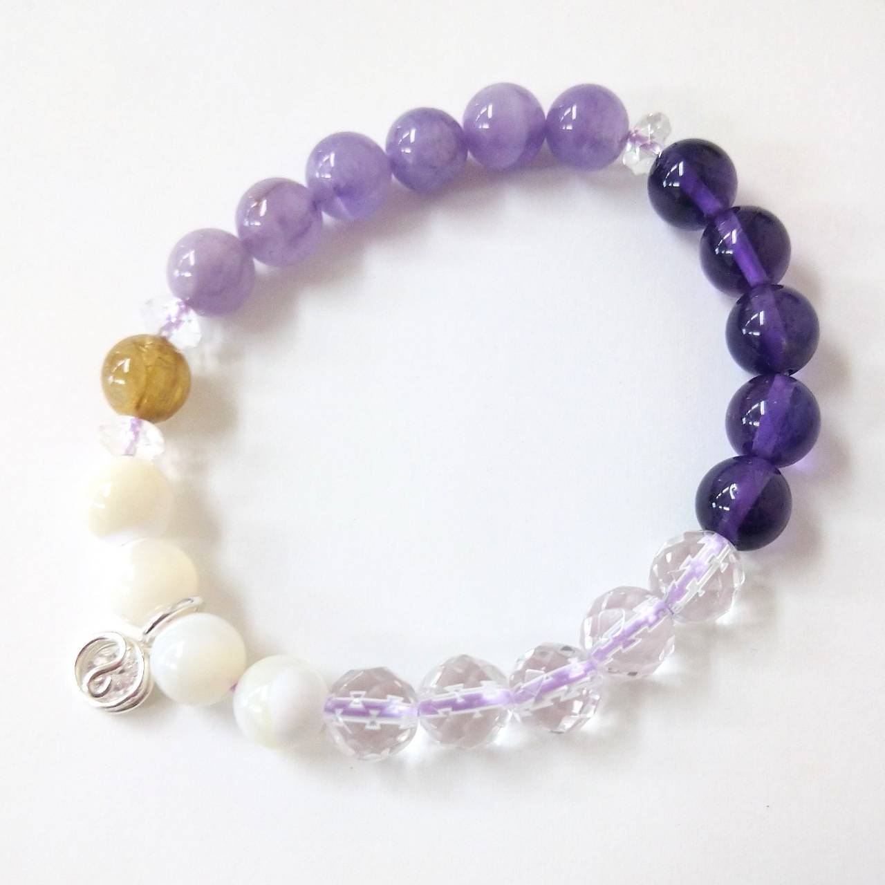天然石ブレスレットチャーム付　紫03　女性用