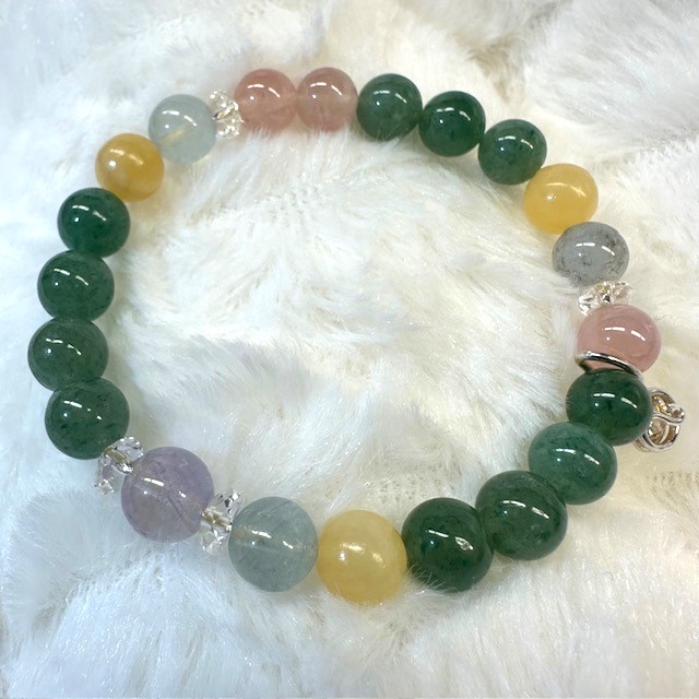 天然石ブレスレットチャーム付　緑14　女性用