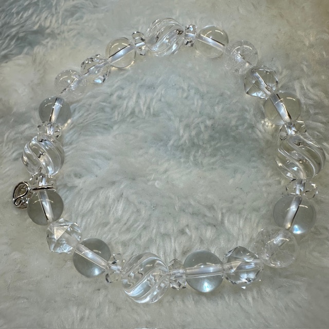 天然石ブレスレットチャーム付　白14　女性用