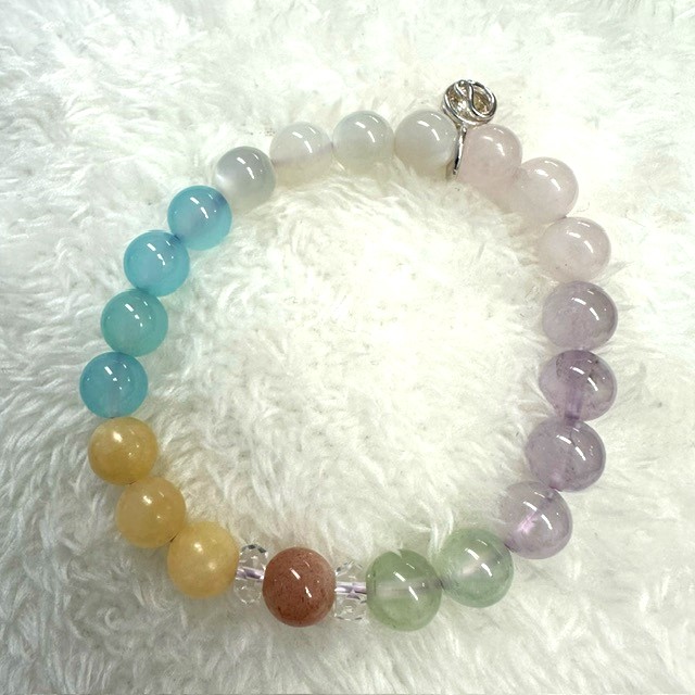 天然石ブレスレットチャーム付　水色13　女性用