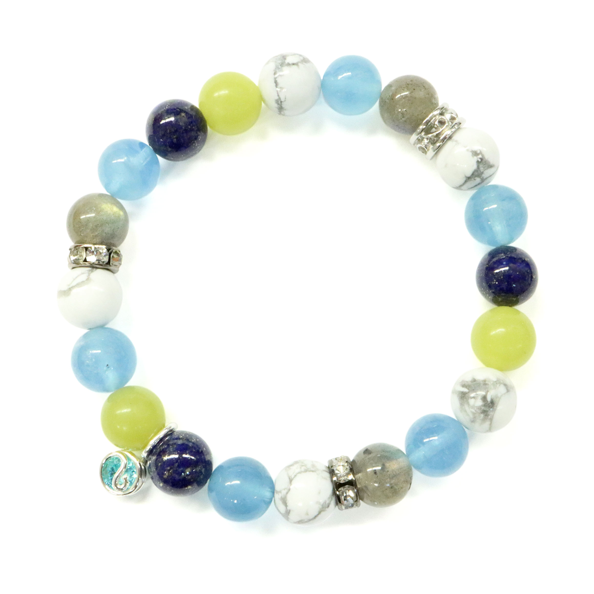 天然石ブレスレットチャーム付 ライトブルー09 男性用