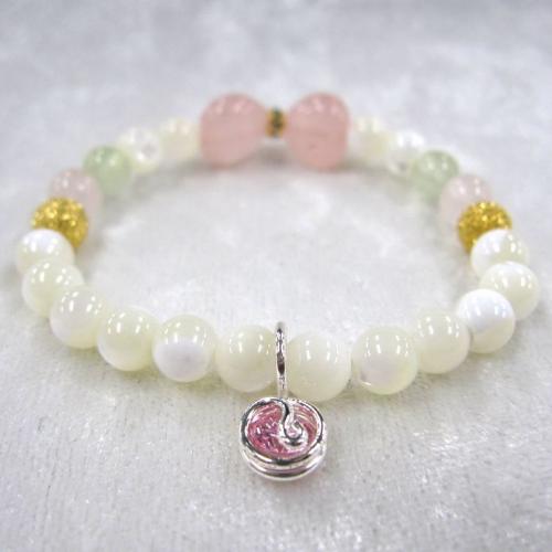 天然石ブレスレットチャーム付 ピンク07 (6mm珠) 子供用