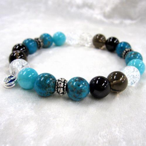 天然石ブレスレットチャーム付 青09 (10mm珠) 男性用