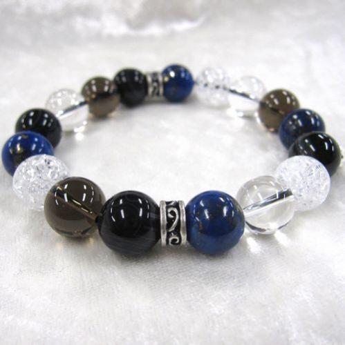 天然石ブレスレットチャーム付 青11 (12mm珠) 男性用