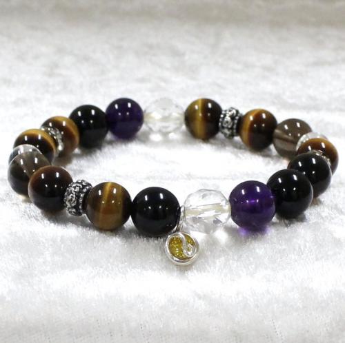 ブレスレット　チャーム　天然石 天然石ブレスレットチャーム付 イエロー02 (8mm×10mm珠) 男性用