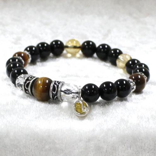 天然石ブレスレットチャーム付 イエロー01 (8mm珠) 男性用