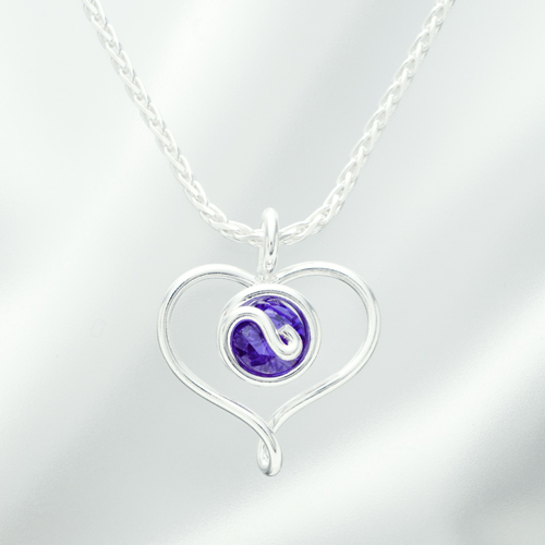 オープンハートネックレス ジルコニア 紫