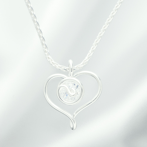 オープンハートネックレス ジルコニア 白