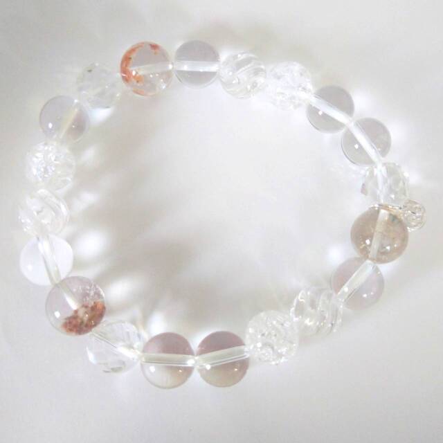 天然石ブレスレットチャーム付 白13 男性用