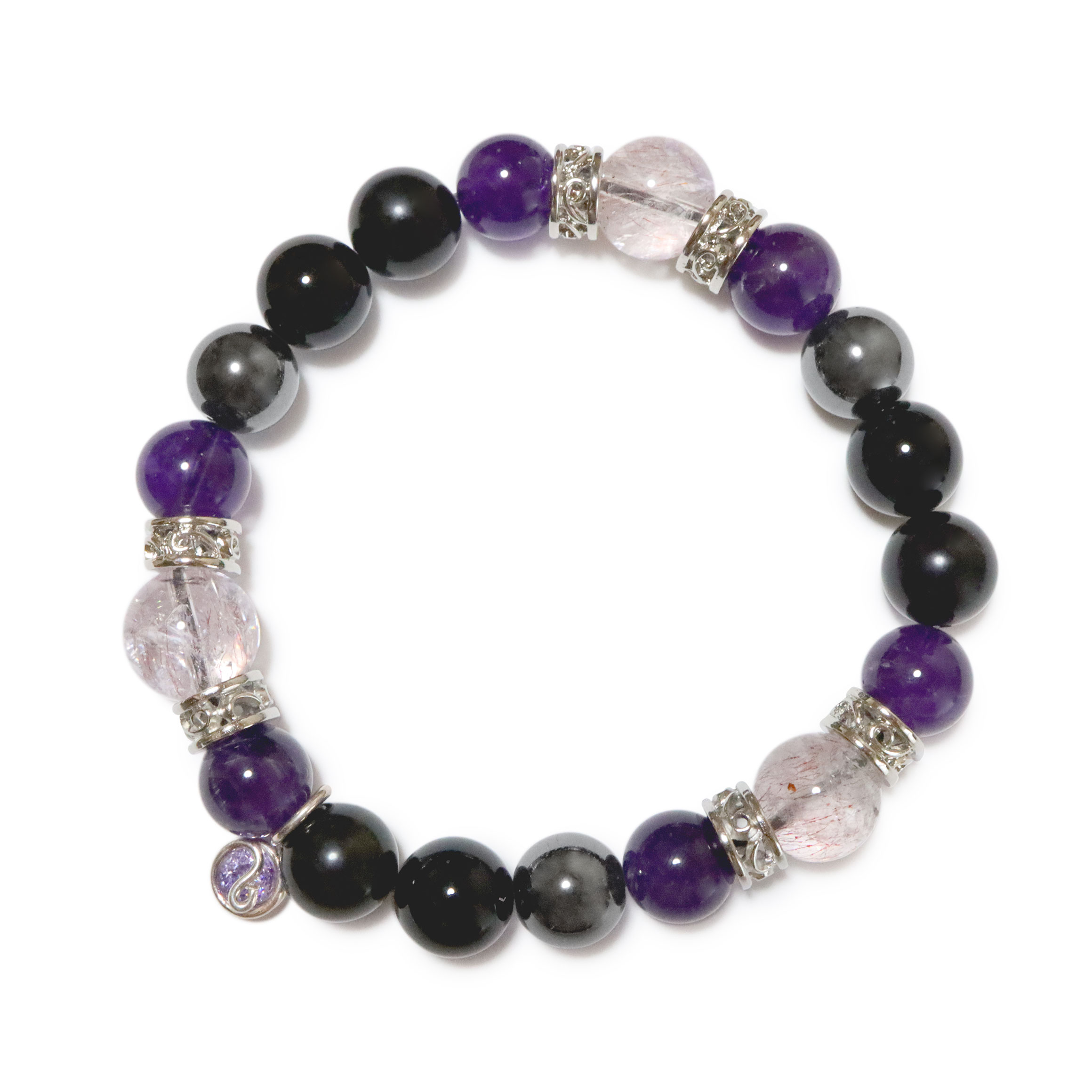 天然石ブレスレットチャーム付 パープル02 男性用