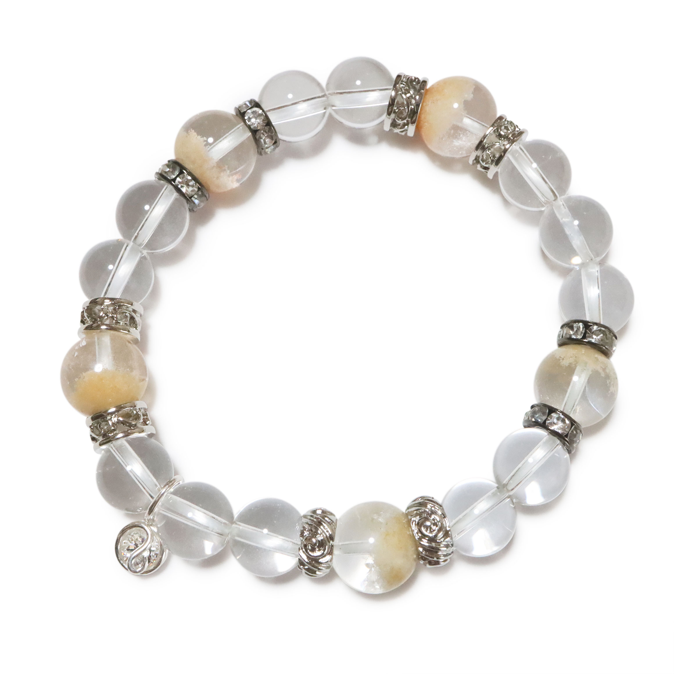 天然石ブレスレットチャーム付 ホワイト11 男性用