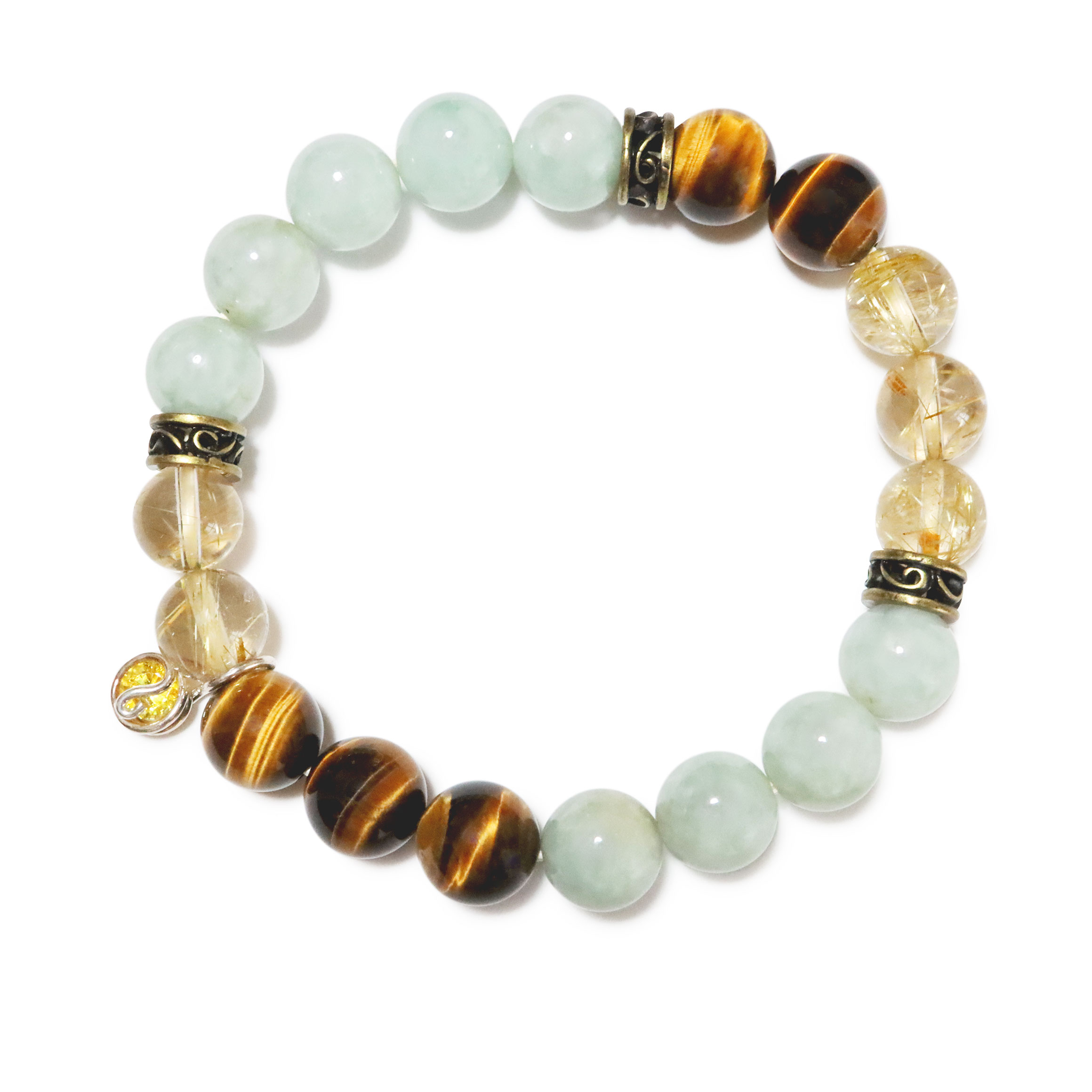 天然石ブレスレットチャーム付 イエロー11 男性用