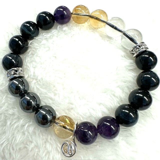 天然石ブレスレットチャーム付　紫06　男性用