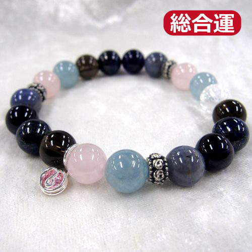 天然石ブレスレットチャーム付　ピンク09 (10mm珠)　男性用