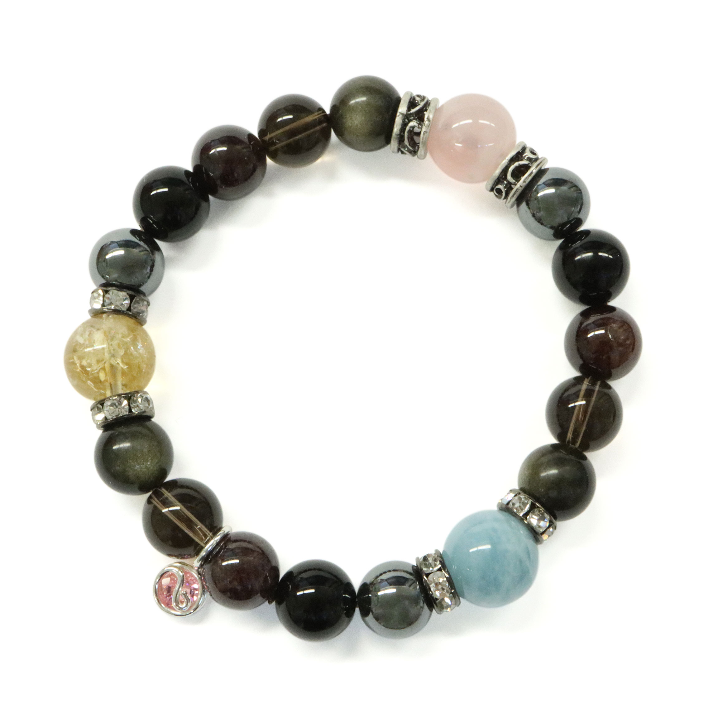 天然石ブレスレットチャーム付 ピンク11 男性用