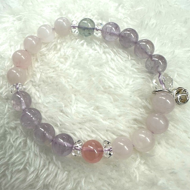 天然石ブレスレットチャーム付　ピンク14　女性用