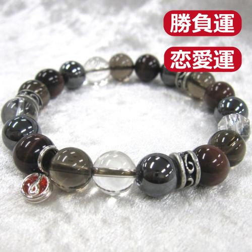 天然石ブレスレットチャーム付　レッド04 (10mm珠)　男性用