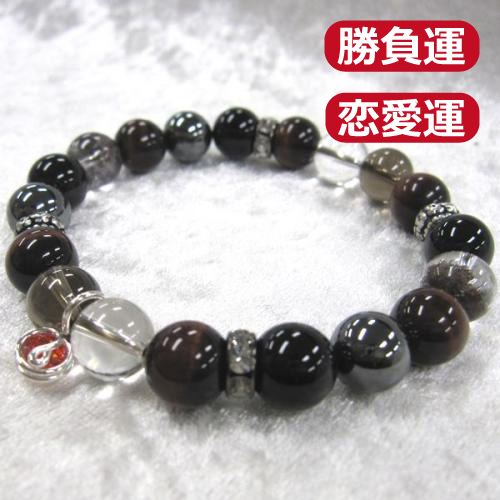 天然石ブレスレットチャーム付　レッド06 (10mm珠)　男性用