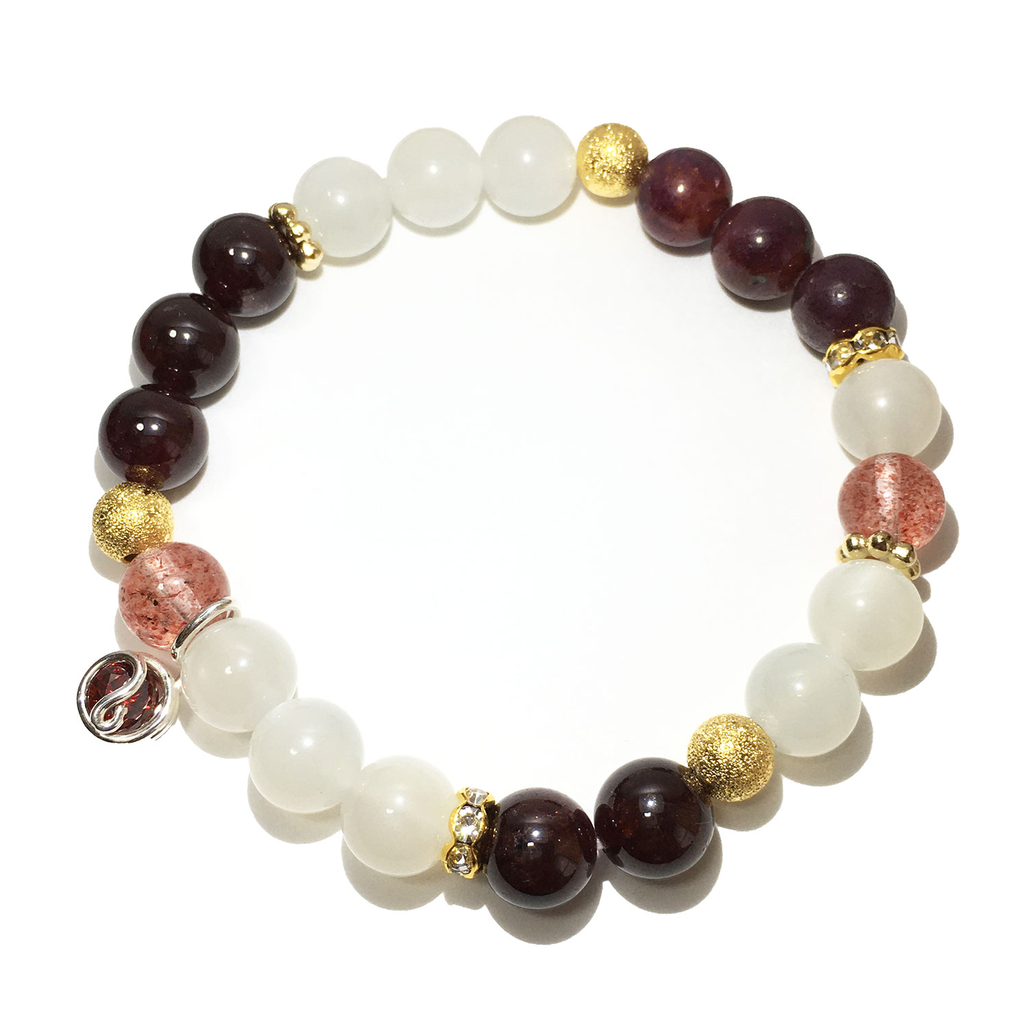 天然石ブレスレットチャーム付 レッド12 女性用