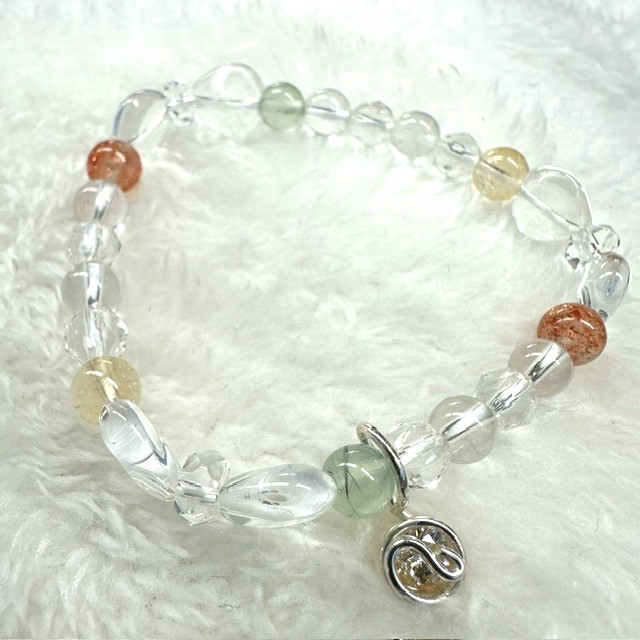 天然石ブレスレットチャーム付　白15　女性用