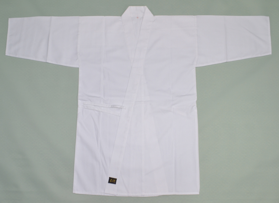 武州一　居合衣　テトロン白　(日本製)　紐４本付