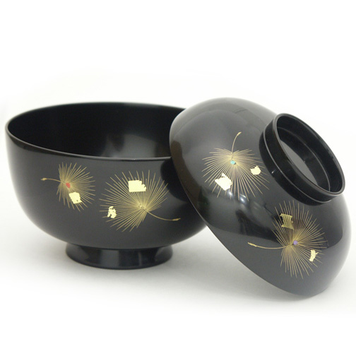 煮物椀 沈金飛花 黒   木製 漆塗り【製造中止】