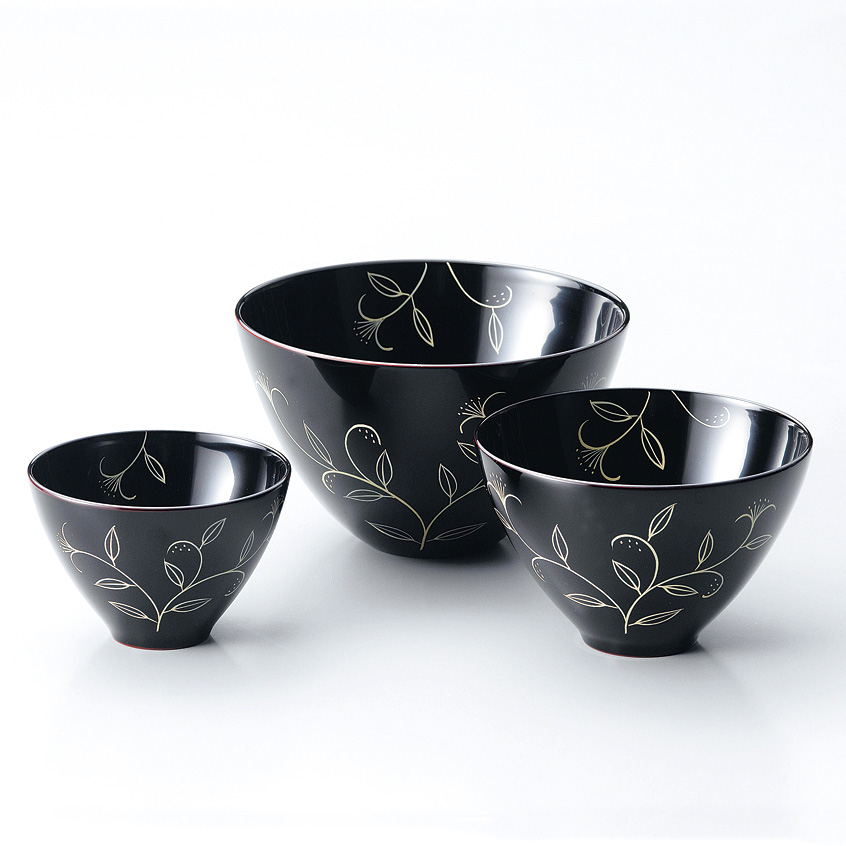 輪島塗　お膳　溜塗り　三客 高級輪島塗 潤み朱溜塗三ツ椀応量器 3客×5セット 国産本漆 明治