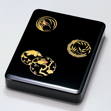 硯箱 花丸 黒 漆塗り・木製 11-14204 (製造中止) 漆器の井助