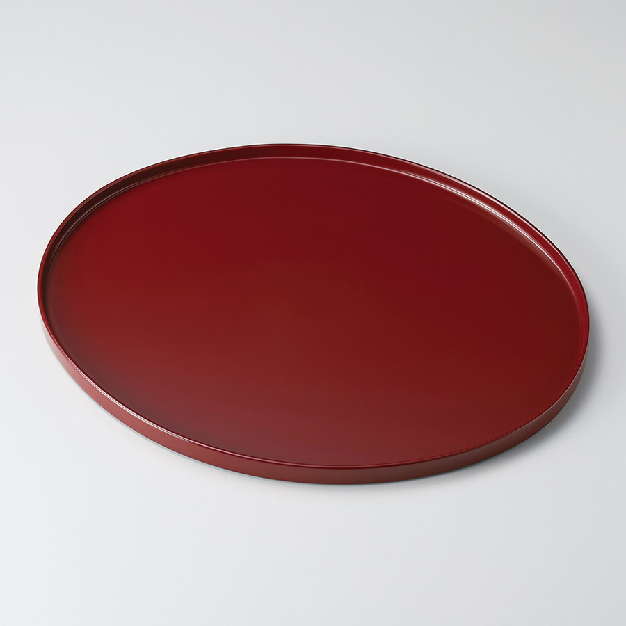漆塗り盆2枚 オーバル盆 尺2 朱/溜 木製 漆塗り トレー 漆器の井助