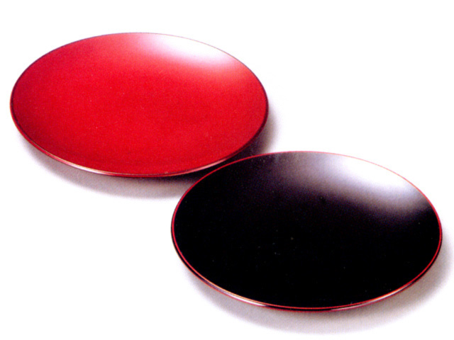 丸パン皿ペア 古代朱・溜  漆塗り（製造中止）