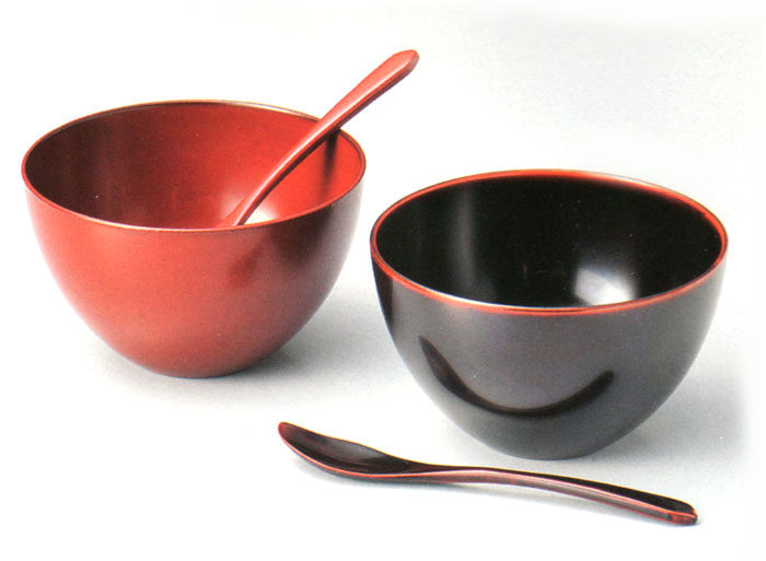 ペアスイーツカップ(スプーン付） 溜・古代朱  漆塗りデザートカップ（製造中止）
