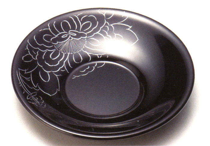 茶托 牡丹一輪彫 溜 5枚セット  漆塗り（製造中止）