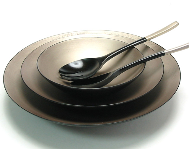 三つ組鉢 内錫 欅 サーバー付    木製 大鉢・中鉢セット（製造中止）