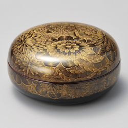 菓子器　黄金色　漆塗り　小物入れ みよし漆器本舗 菓子器 菓子鉢 蓋付き 紀州塗り 7寸 丸盆付菓子器