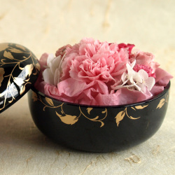 彫漆 漆器 花瓶 花器 置物 鶏と花のデザイン 工芸品