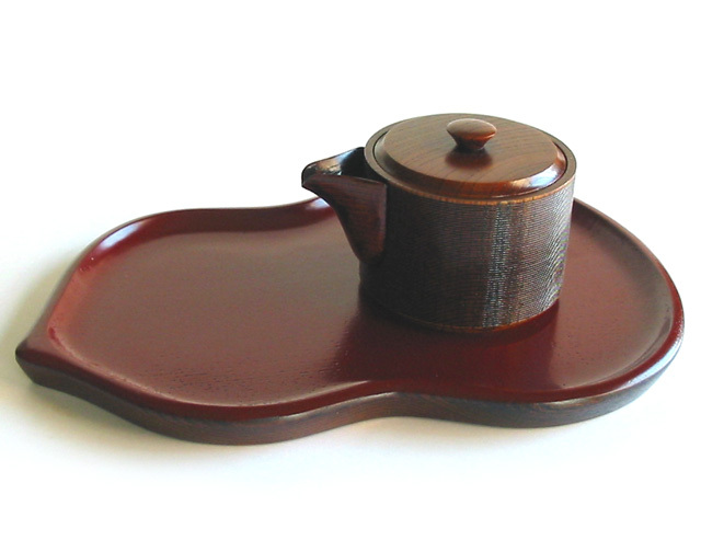 ひさご盆 欅 朱 木製 漆塗り トレー（製造中止） 漆器の井助