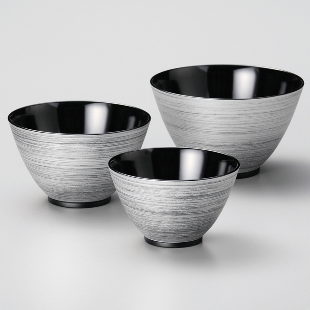 三つ組鉢 銀刷毛 吟朱/黒 12-06703/06704 漆器の井助