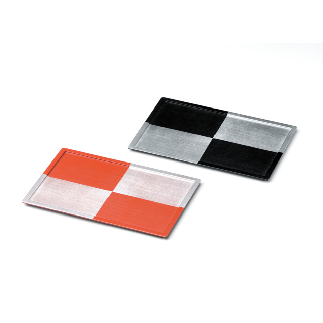 もてなし盆 市松 朱／黒 木製　11-11603/11604　(製造中止)